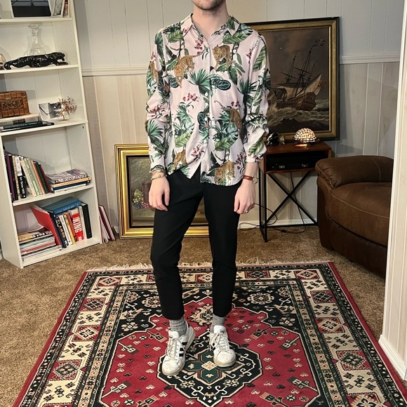 Pink and green leopard graphic button up - Picture 4 of 5